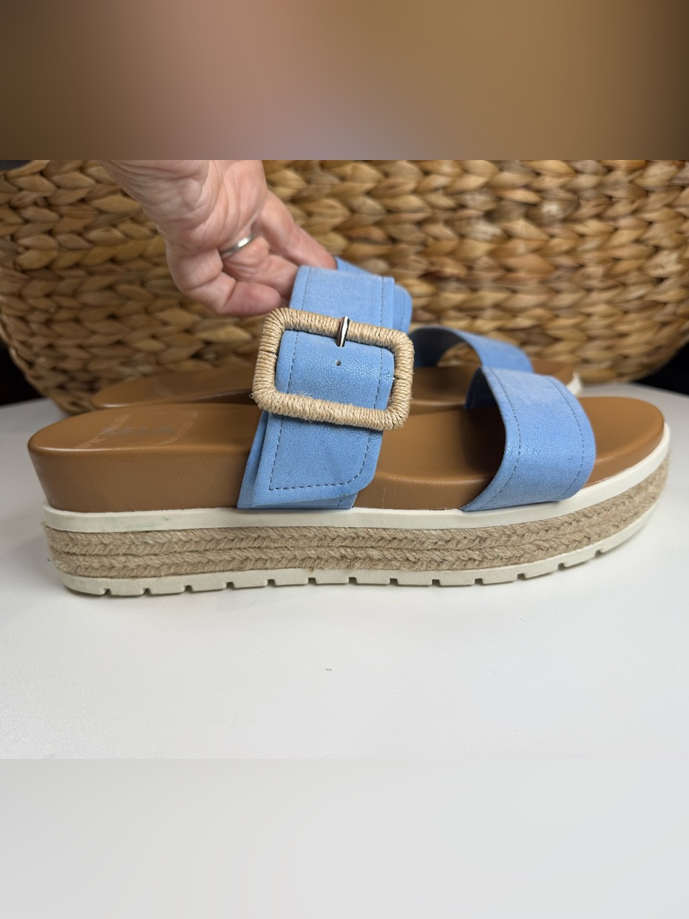 MIA Light Blue Double-Strap Platform Slide Sandals - Picture 2 of 6